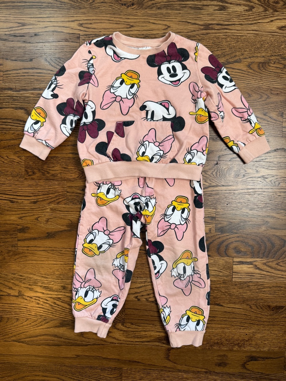 Disney Mickey & Friends Girls Pink Minnie & Daisy Print Jogger Sweatsuit Set 3T